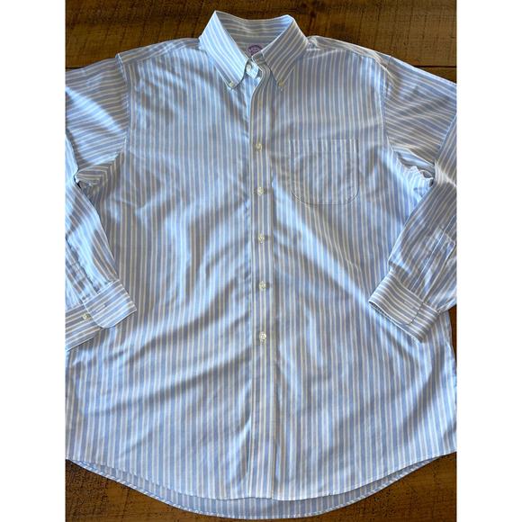 Mens Brooks Brothers White Blue‎ Long Sleeve Supima Cotton Button Down 17-35 - Picture 1 of 10